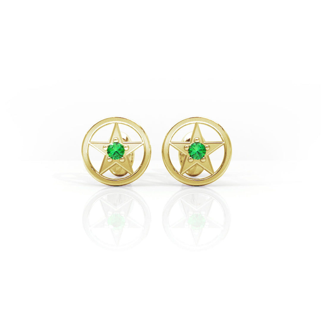 Star Power Earrings with 1 Intense Green Natural Emerald in Gold Over Sterling Silver