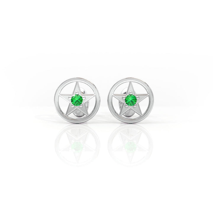 Star Power Emerald Earrings with 1 Intense Green Natural Emerald in Sterling Silver