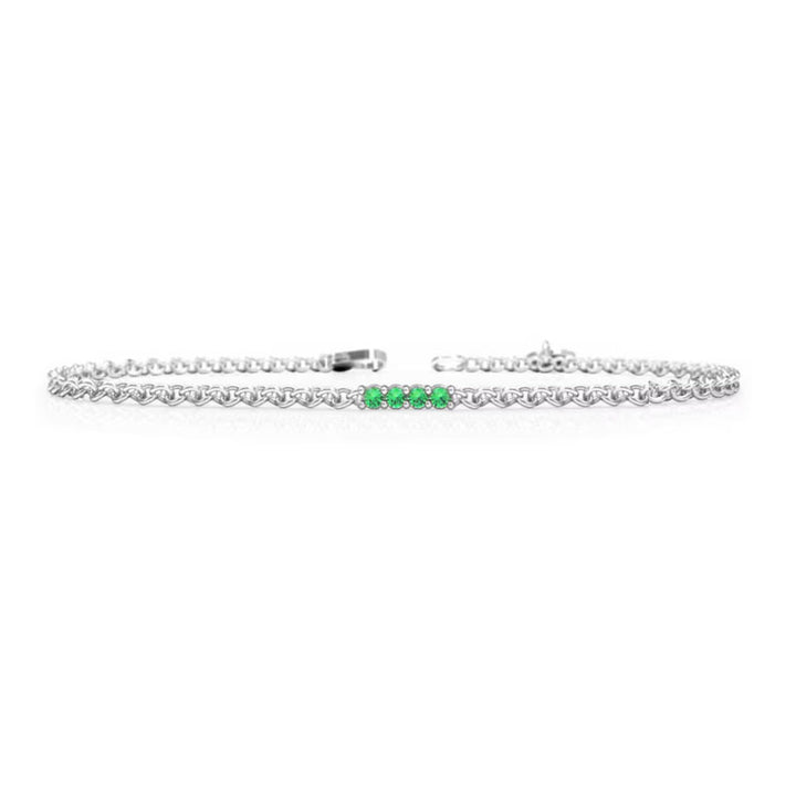 Sterling Silver Bracelet - 4 Intense Green Natural Emeralds