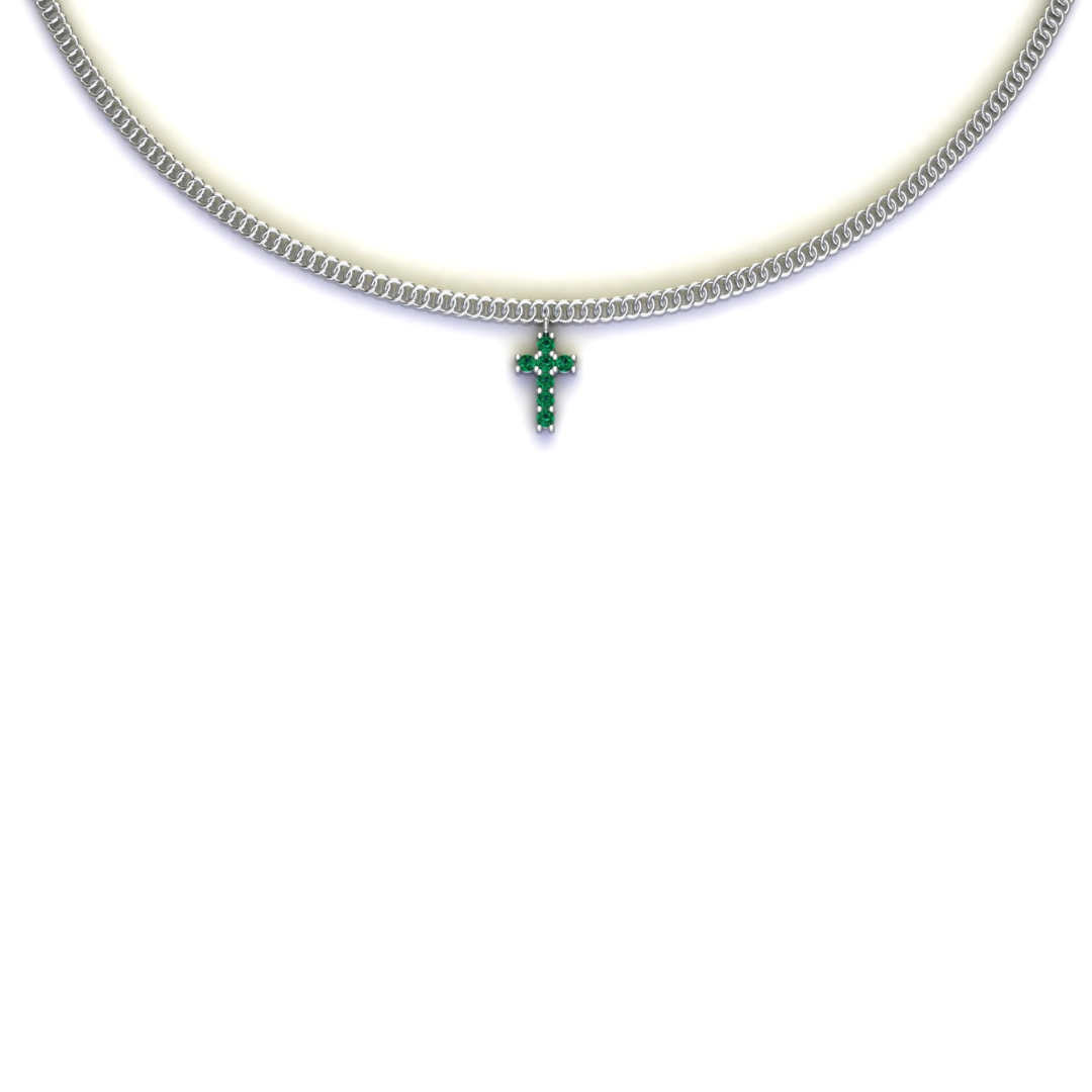 Sterling Silver Cross Necklace - 6 Intense Green Natural Emeralds