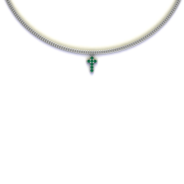 Sterling Silver Cross Necklace - 6 Intense Green Natural Emeralds