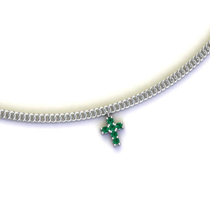 Sterling Silver Cross Necklace - 6 Intense Green Natural Emeralds