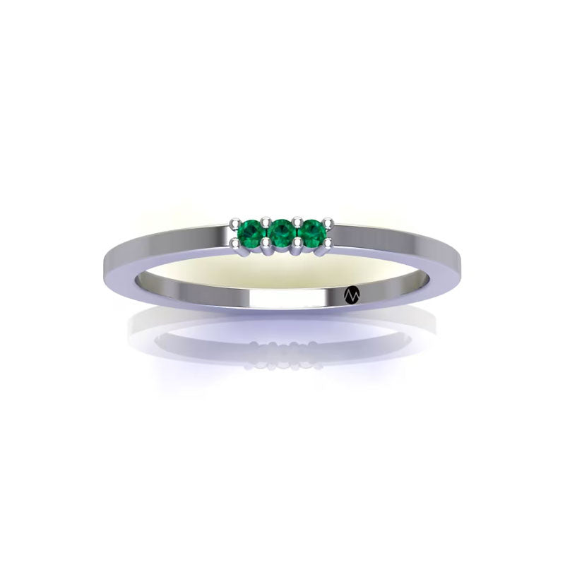 Sterling Silver Ring – 3 Intense Green Natural Emeralds - Myne Jewellery US